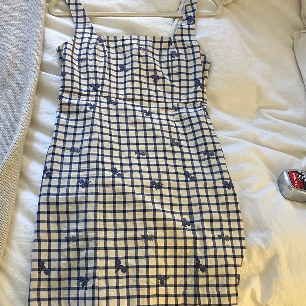 Sezane White and Navy Checked Mini Dress - Picture 2 of 11